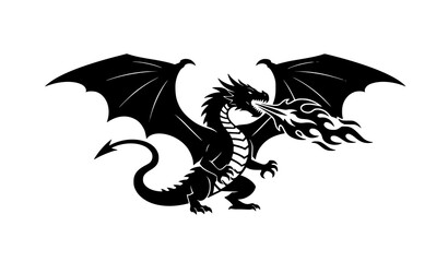 Obraz premium Fierce Dragon Silhouette Breathing Fire Fantasy Power Vector Design