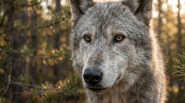 Extreme Macro of an Elderly Grey Wolf's Intelligent Eyes and Weathered Fur Texture