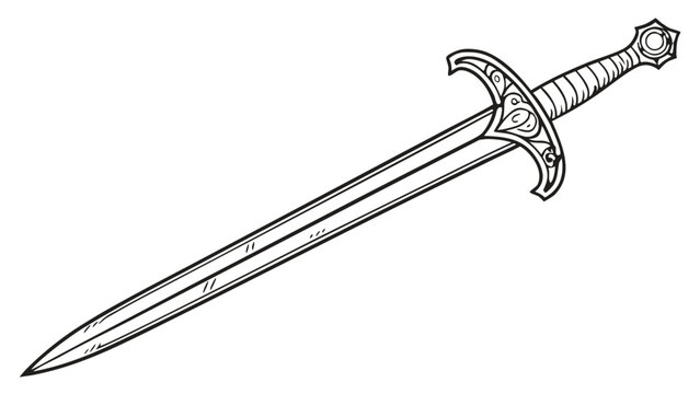 A detailed vector illustration of a medieval sword with an ornate hilt and sharp blade