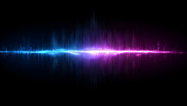 A vibrant audio waveform, a luminous band of energy, split by two contrasting, intense colors against a black backdrop
