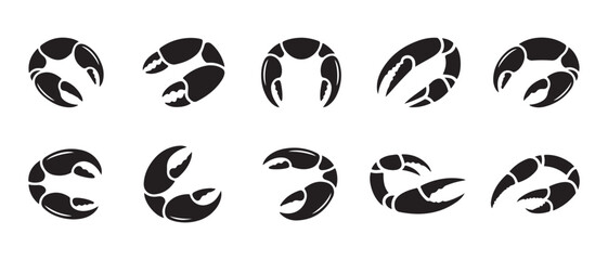 Obraz premium Collection of stylized black crab claws and pincers icons set on white background.