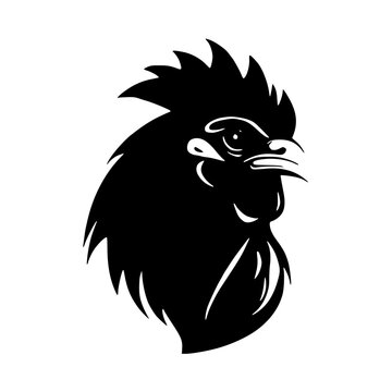 Black rooster head in profile