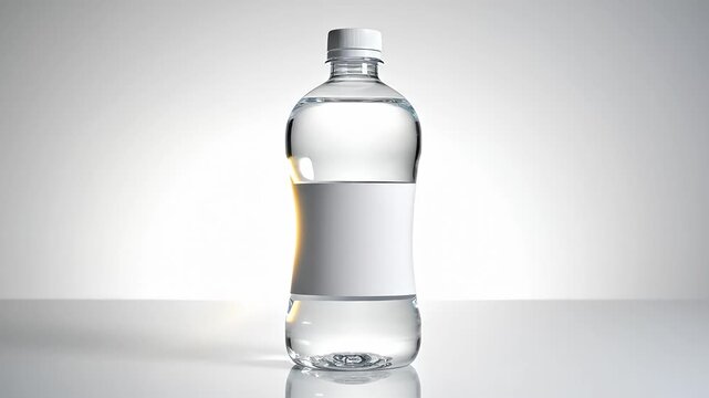 Plastic water bottle with blank white label on gradient background
