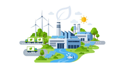 Naklejka premium Green Energy and Sustainable Industrial Landscape with Eco-Friendly Logistics and Clean Production