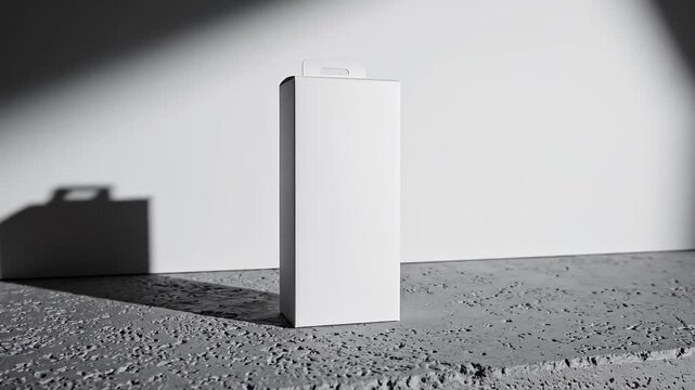 White product packaging box mockup on rough concrete with shadows