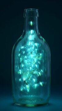 Fireflies dancing glass bottle creating magical glow