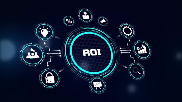 Return on investment roi hud animation for financial performance analysis and strategic capital allocation visuals