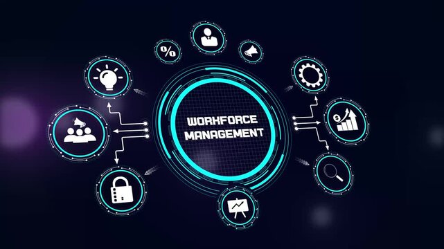 Workforce management hud animation for human resources planning and professional staff coordination visuals