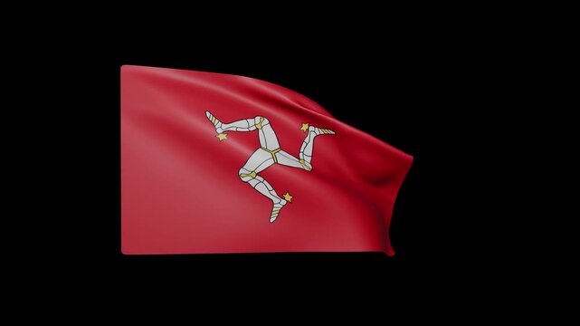 Isle of Man Flag Waving on Black Background &ndash; Manx Triskelion National Flag Animation