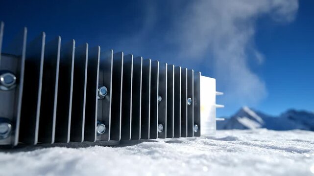 Cooling Device in Bright Snowy Landscape Acting in Harsh Light
