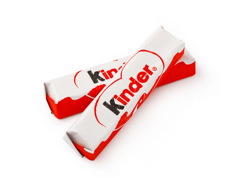Kinder chocolate bars wrapped in red and white packaging