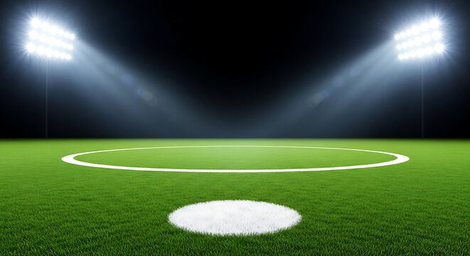 empty sports field at night with floodlights