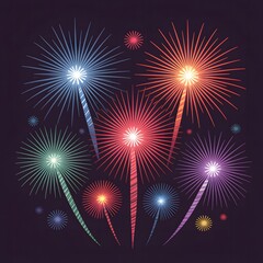 Fototapeta premium Colorful Fireworks Explosion in Night Sky with Bright Sparkles, Festive Celebration Background with Vibrant Light Bursts for New Year, Festival, Party and Event Design Concepts 