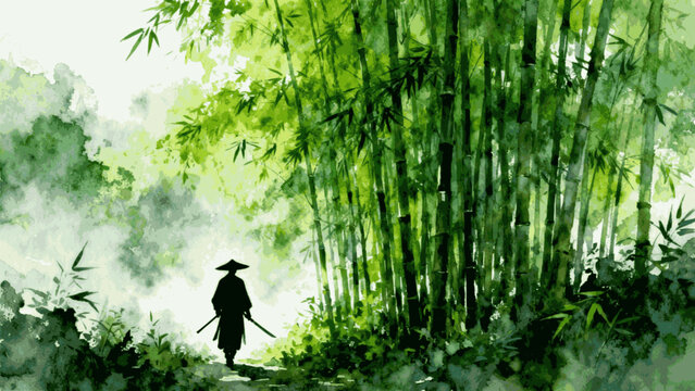 Zen Bamboo Forest Path in the Bamboo Forest isolated watercolor vector illustration svg