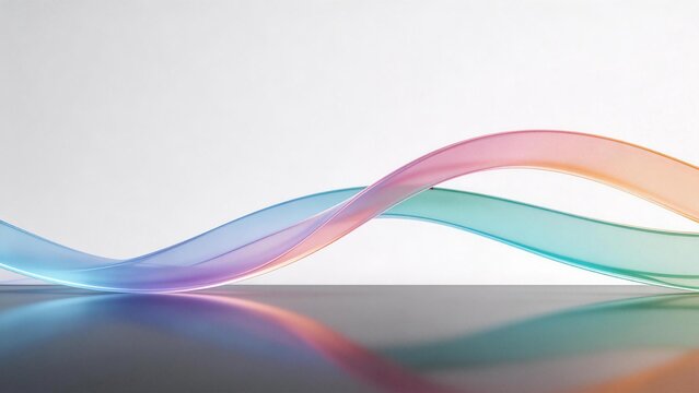 Colorful flowing ribbon on reflective surface