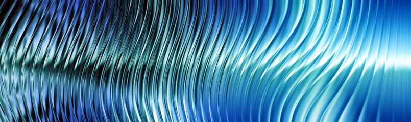 Abstract blue wavy background with metallic texture and liquid chrome ripples