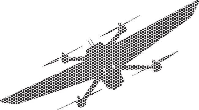 Airplane made of dots flying through the air  side view