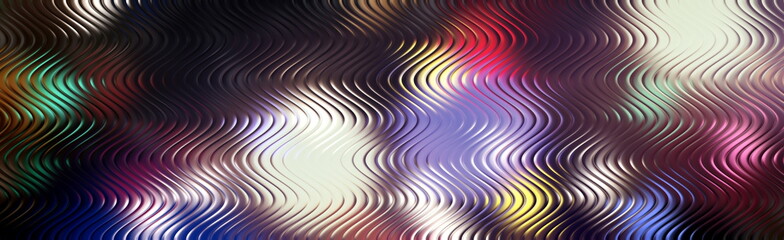 Abstract metallic wave texture background with glossy chrome lines multicolor gradient