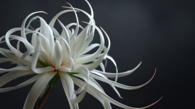 A close-up photo of a white Epiphyllum oxypetalum flower on a dark background indoors.