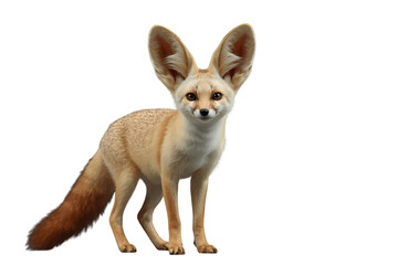 Fototapeta premium Fennec fox small desert canid standing, looking forward with large ears, transparent background