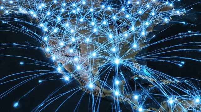 Global network connections across continents map.