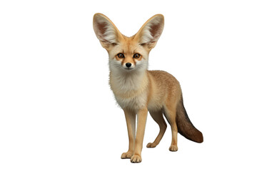 Fototapeta premium Fennec fox with large ears standing, looking directly, desert animal on transparent background