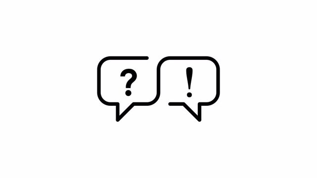 Animated question mark and exclamation mark in speech bubbles indicating communication and problem-solving, motion graphics concept