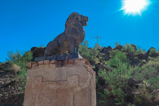 Stone Lion Statue at Mission San Xavier del Bac Near Tucson Arizona