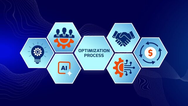 Optimization process and artificial intelligence for business productivity management animated video. Digital workflow optimization process 4k video