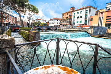 Treviso, Italy. San Martino bridge and Sile river in Italian city of Treviso