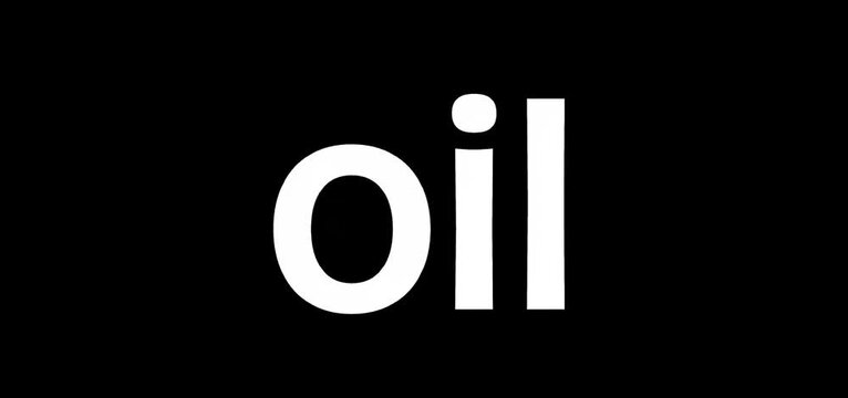 Colorful animated text spelling oil with dynamic visual effects and black background
