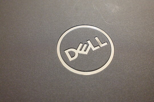 Belgrade, Serbia &ndash; March 21, 2026 &ndash; Dell laptop logo close-up on device casing