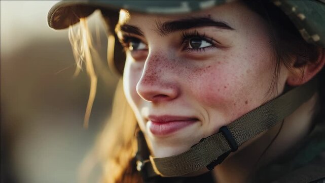 Female soldier wearing military gear.