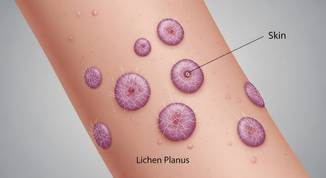 Lichen planus skin condition with purple lesions on arm