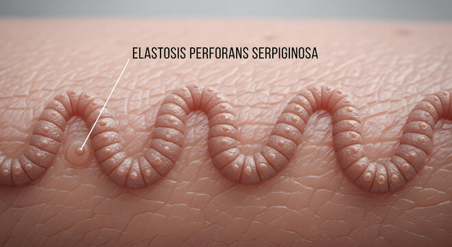 Elastosis perforans serpiginosa skin condition with wavy lesions
