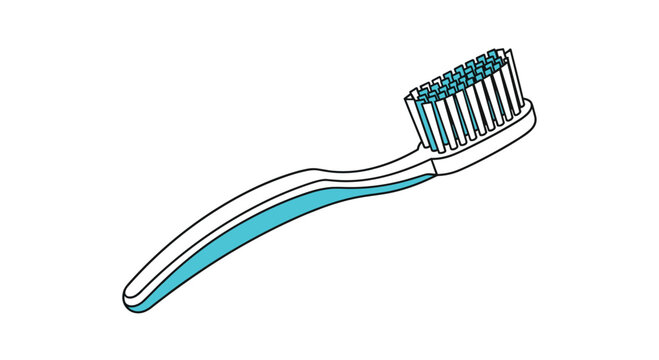 Manual toothbrush with an ergonomic white and blue handle and matching bristles isolated on a plain white background.