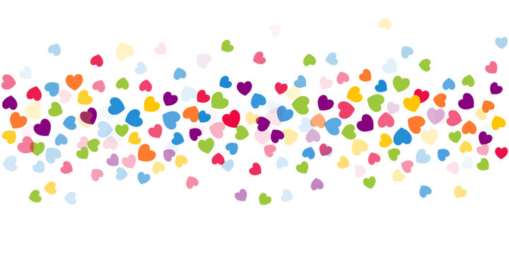 Colorful hearts confetti, happy birthday party glitter decor, rainbow colors childish decor