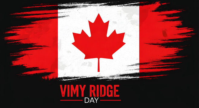 Red Maple Leaf on Textured Canadian Flag with Vimy Ridge Day Text Canada
