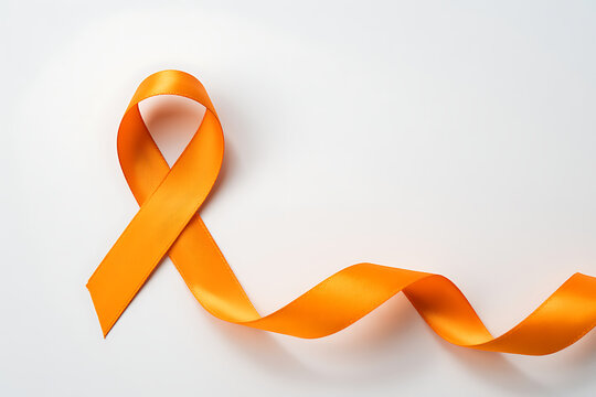 Orange ribbon (isolated with clipping path) for Leukemia, Kidney cancer, RDS multiple sclerosis awareness, symbolic bow color for supporting on patient with disease