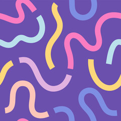 Fototapeta premium Colorful Abstract Wavy Lines Seamless Pattern on Purple Background. Modern Vector Geometric Design