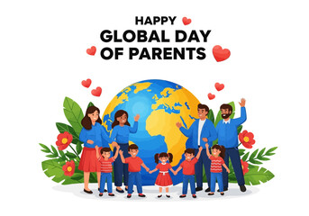 Fototapeta premium Happy global day of parents illustration with a family and globe