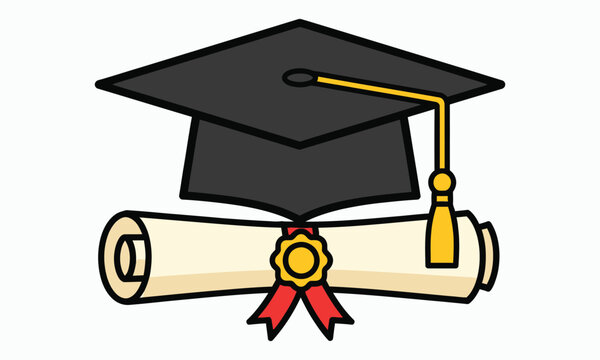 Graduation cap and diploma on white background for academic achievement