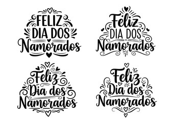 Fototapeta premium Set of four feliz dia dos namorados illustrations