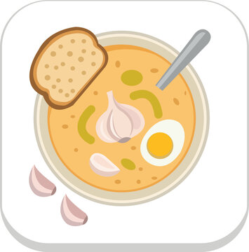 Spanish Sopa de Ajo Garlic Soup With Egg and Bread Traditional Castilian Food Illustration