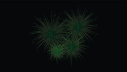 Fototapeta premium Green Fireworks Explosion on Black Background – Bright Festive Celebration Light Burst, Abstract Holiday Firework Display in Night Sky