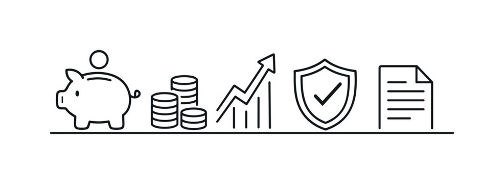 Personal wealth management and long term financial planning for stable asset growth, responsible investing, and future financial security, piggy bank, coin stack, upward arrow