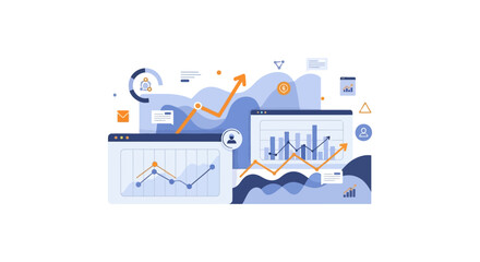 Obraz premium Financial Growth and Business Analysis Dashboard Illustration. Performance Metrics, Data Reporting, and SEO Optimization Concept.