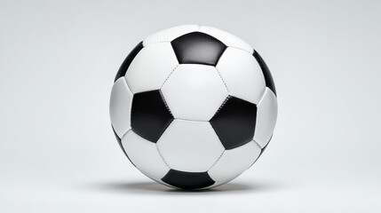Naklejka premium Classic black and white soccer ball isolated on pure white background, clean studio shot with copy space, minimal sports equipment concept.
