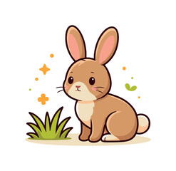 Obraz premium Wildlife illustration representing curiosity about small mammals and appreciation of natural ecosystems, a simple rabbit with upright ears placed beside a small grass tuft