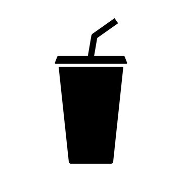 Disposable drink cup with straw icon silhouette